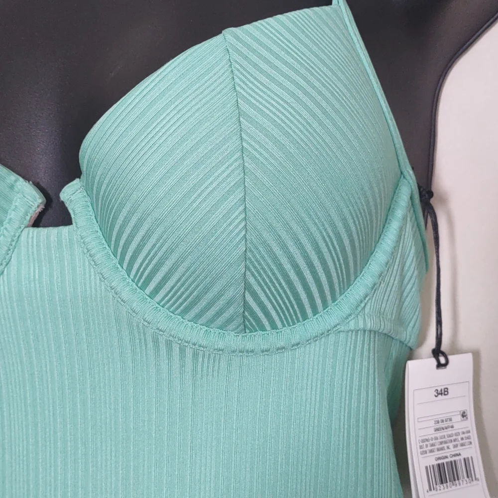 Shade & Shore Cabana Light Lift Ribbed Texture One Piece Swimsuit Green - Picture 5 of 11